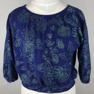 Dark Blue 100% Cotton Knit w/Green Glitter Leaves
